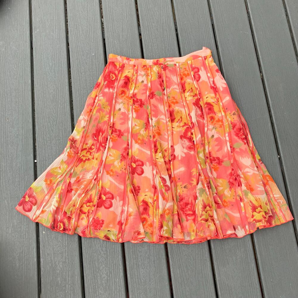 Orange floral godet pleated flared skirt, bohemian fairycore boho chic